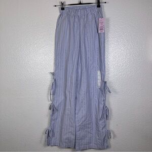 Wild Fable Women's Blue Striped Wide-Leg Cotton Tie Pants XXS